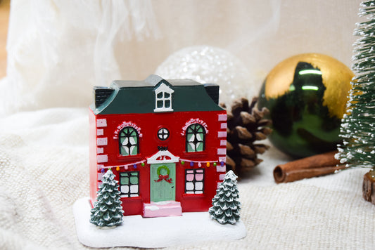Christmas Red House with Trees Incense Cone Burner