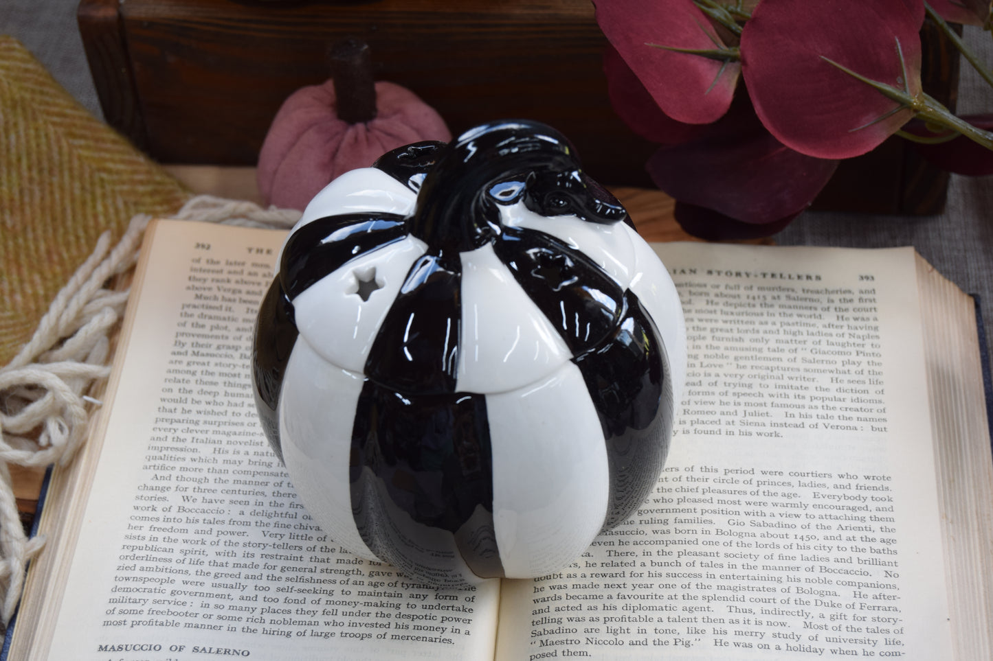 Black + White Striped Pumpkin Wax Burner