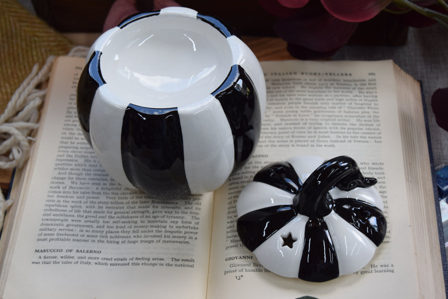 Black + White Striped Pumpkin Wax Burner