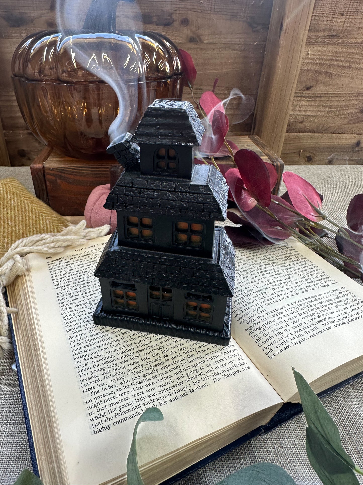 Black Haunted House Incense Cone Holder -( Including Cones)
