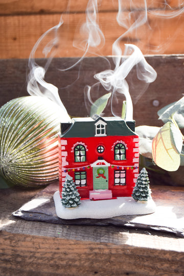 Christmas Red House with Trees Incense Cone Burner